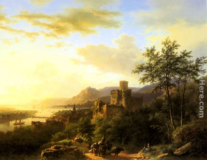 Travellers on a Path in an extensive Rhineland Landscape